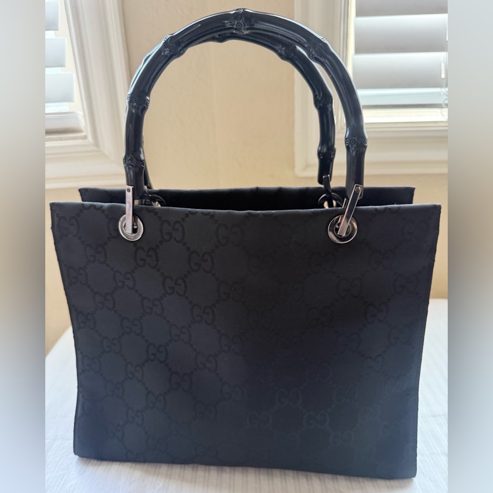 GUCCI Nylon Monogram Bamboo Handle Bag
